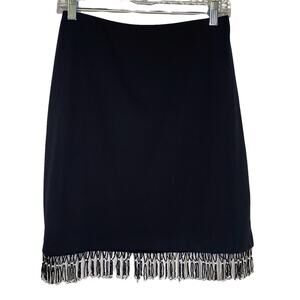 Vintage Cache Womens Size S Black Beaded Fringe Stretch Skirt